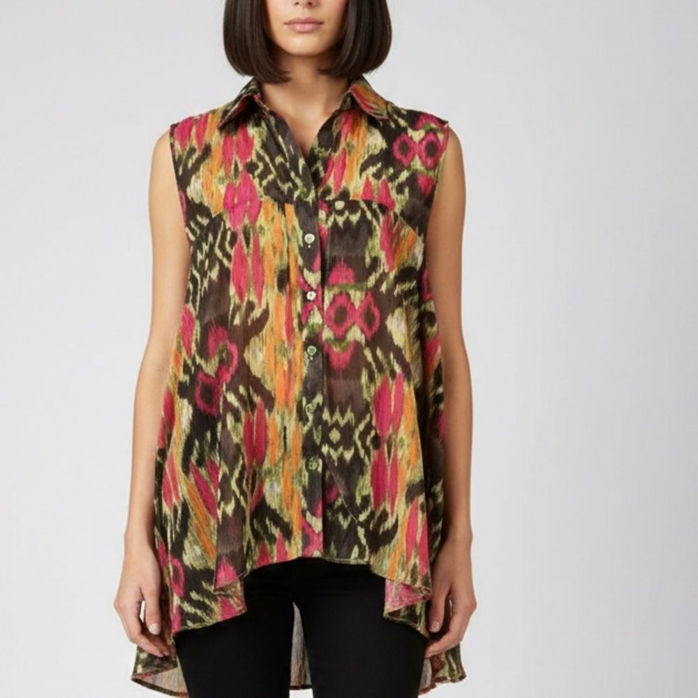 NEW DIRECTIONS Vibrant Multicolor Sleeveless Women's Top w/2 layer design sz LG